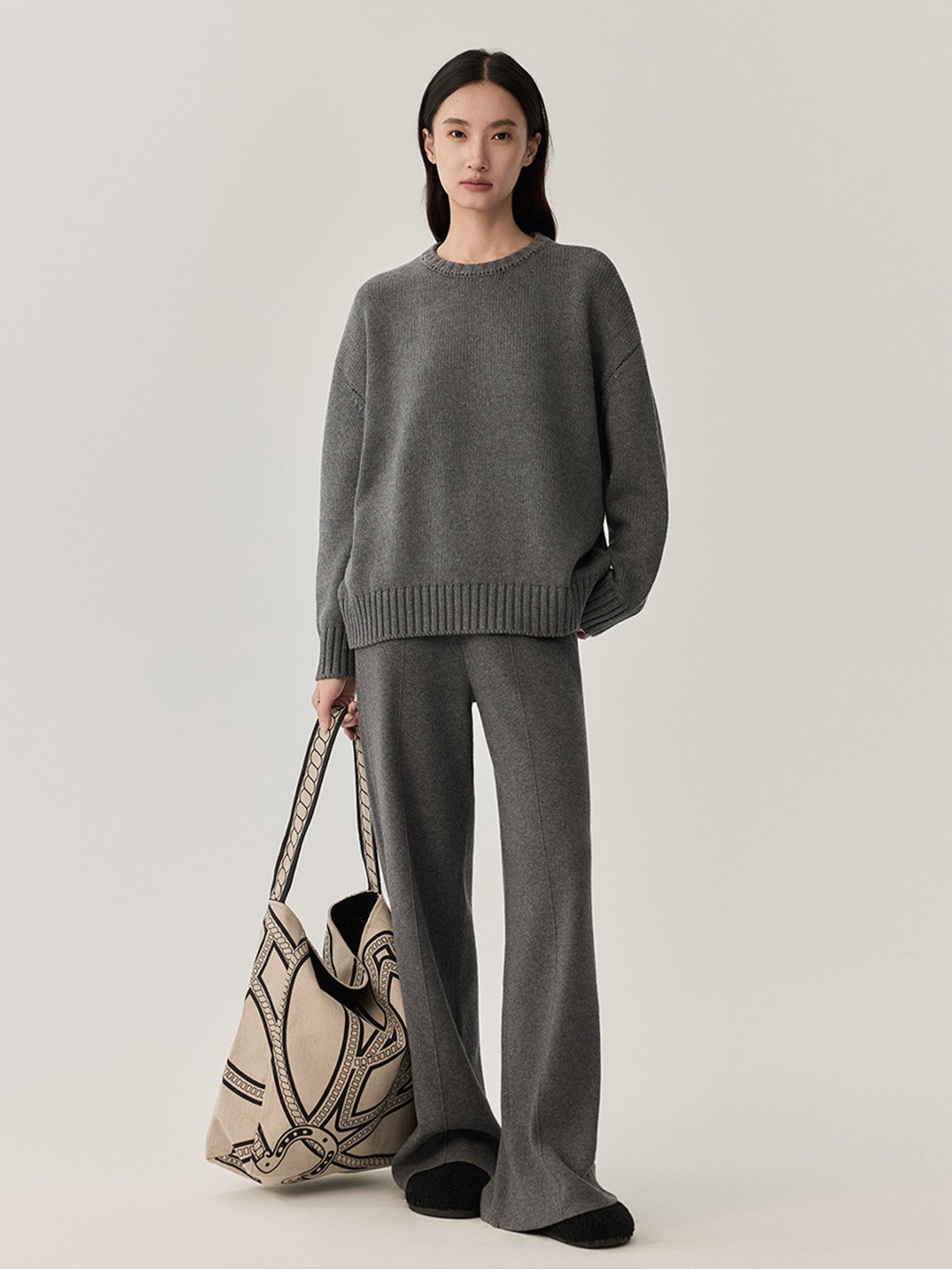 50%Wool and 50%Cotton Crew Neck Sweater 35701 - 图片 2