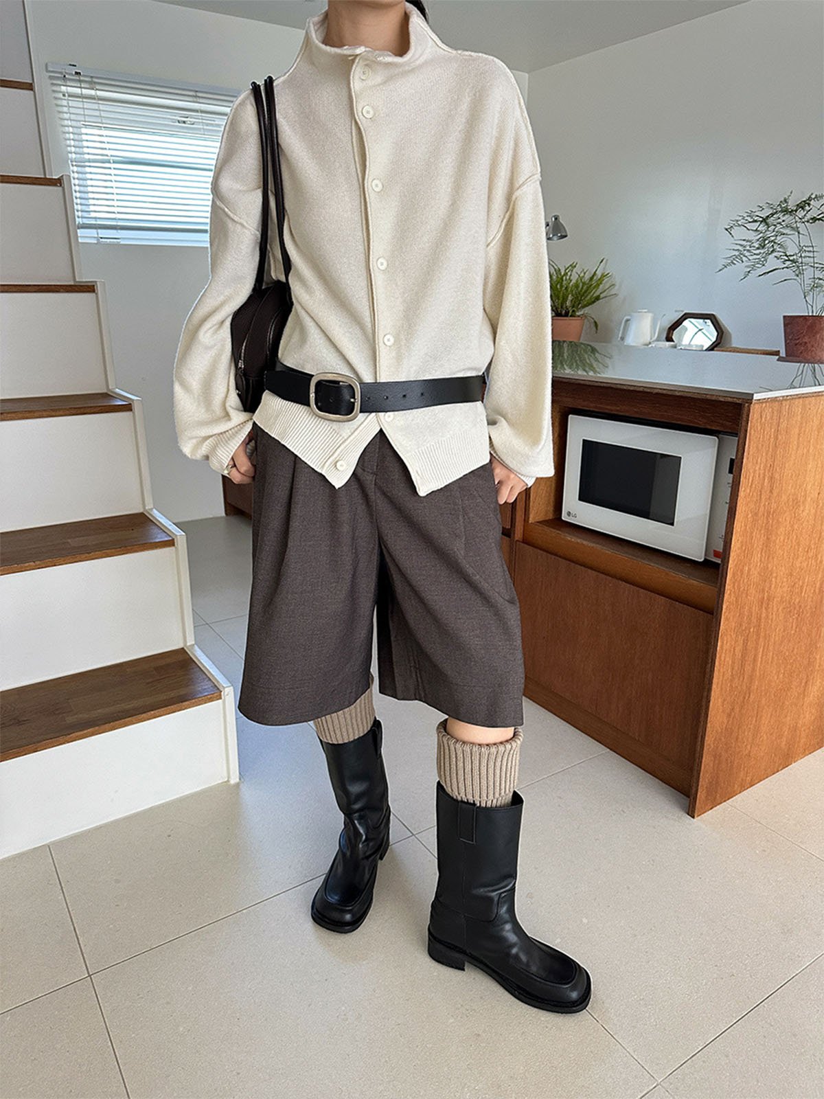 100%Wool Stand-up Collar Knitted Cardigans - 图片 2