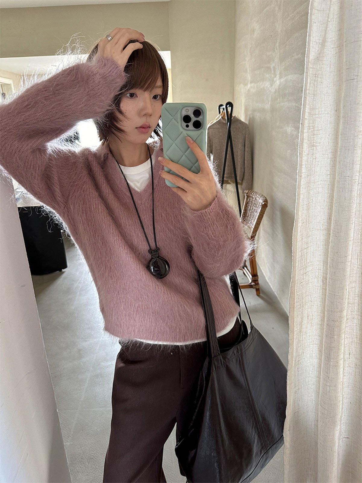Woman Skin-friendly Mohair Lapel Knitwear 57392 - 图片 2