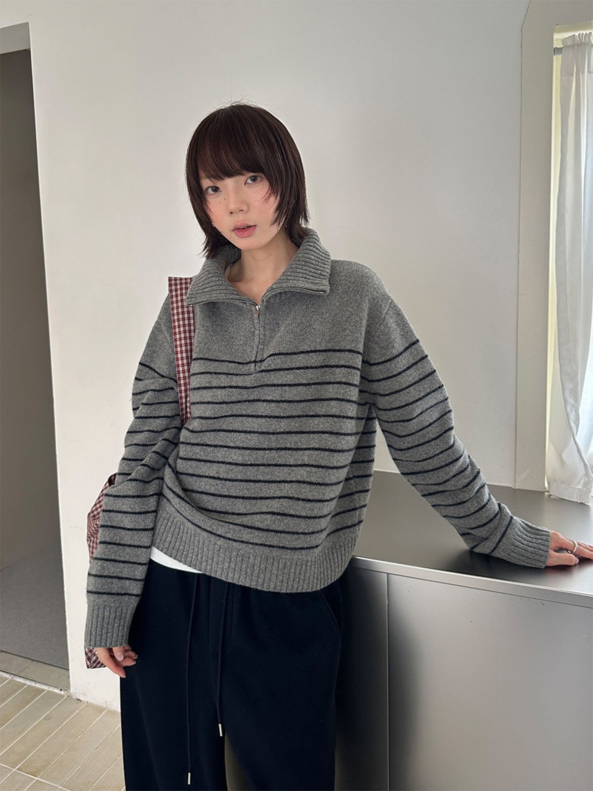 100%Wool Half-open-chest Zipper Sweater 54MF57278