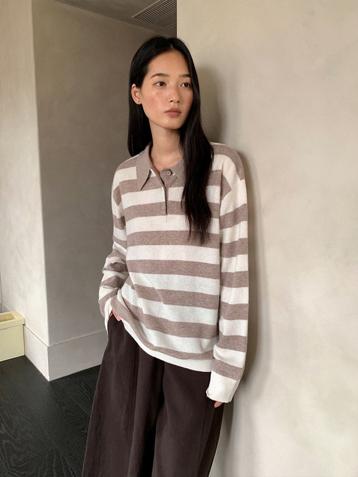 100%Wool Polo Neck Single Breasted Knitwear 57238 - 图片 3