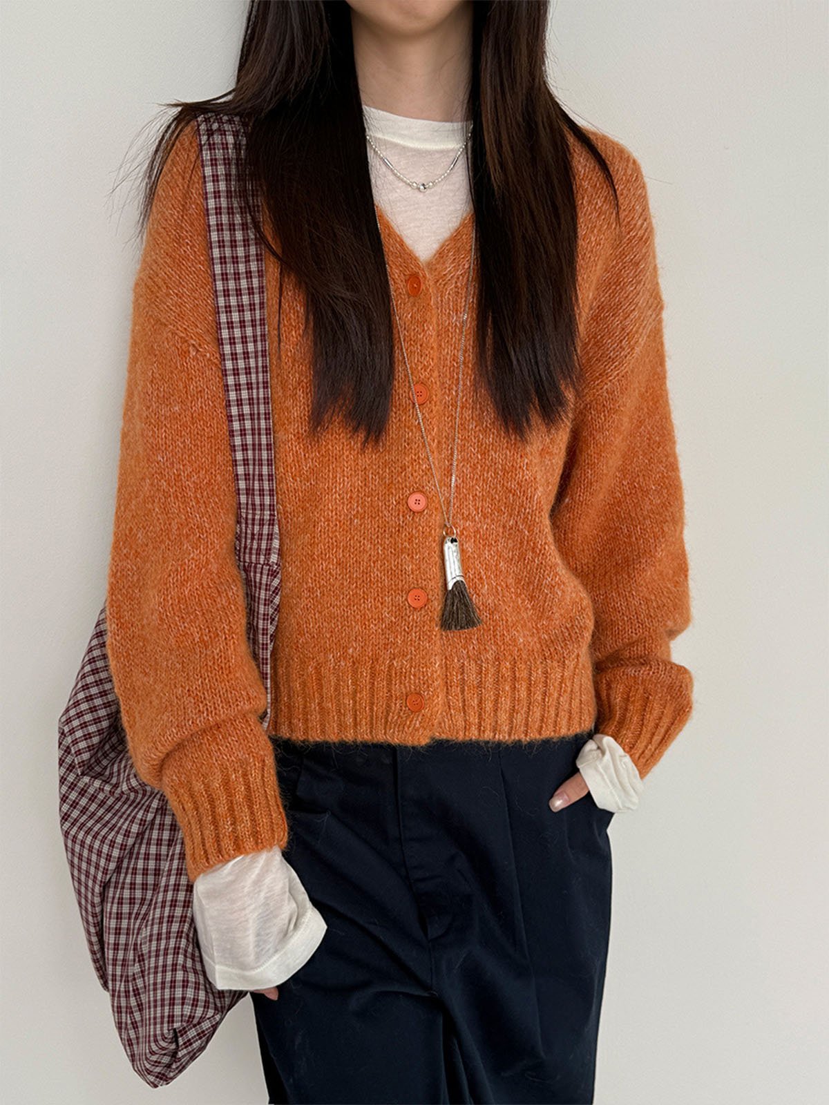 Simple V-neck Mohair Cardigan 57867