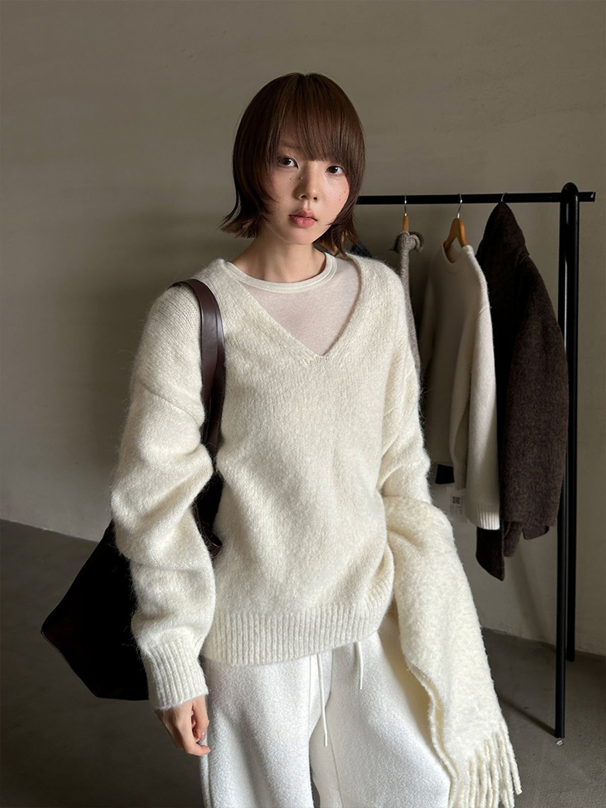Alpaca Wool Simple Solid-color Knitted Sweater 57822
