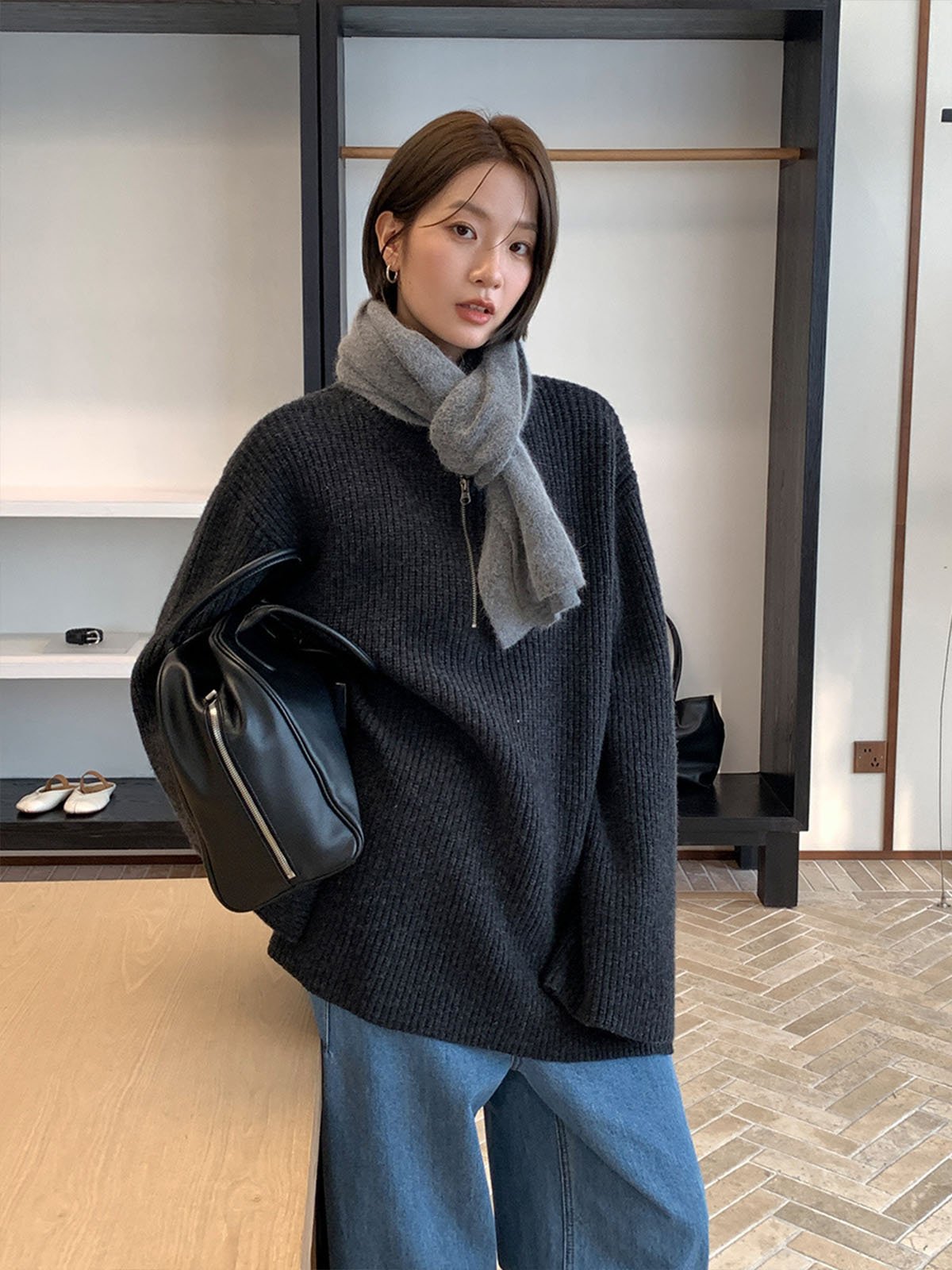 100%Wool Coat with off-the-shoulder Sleeves 57852 - 图片 4