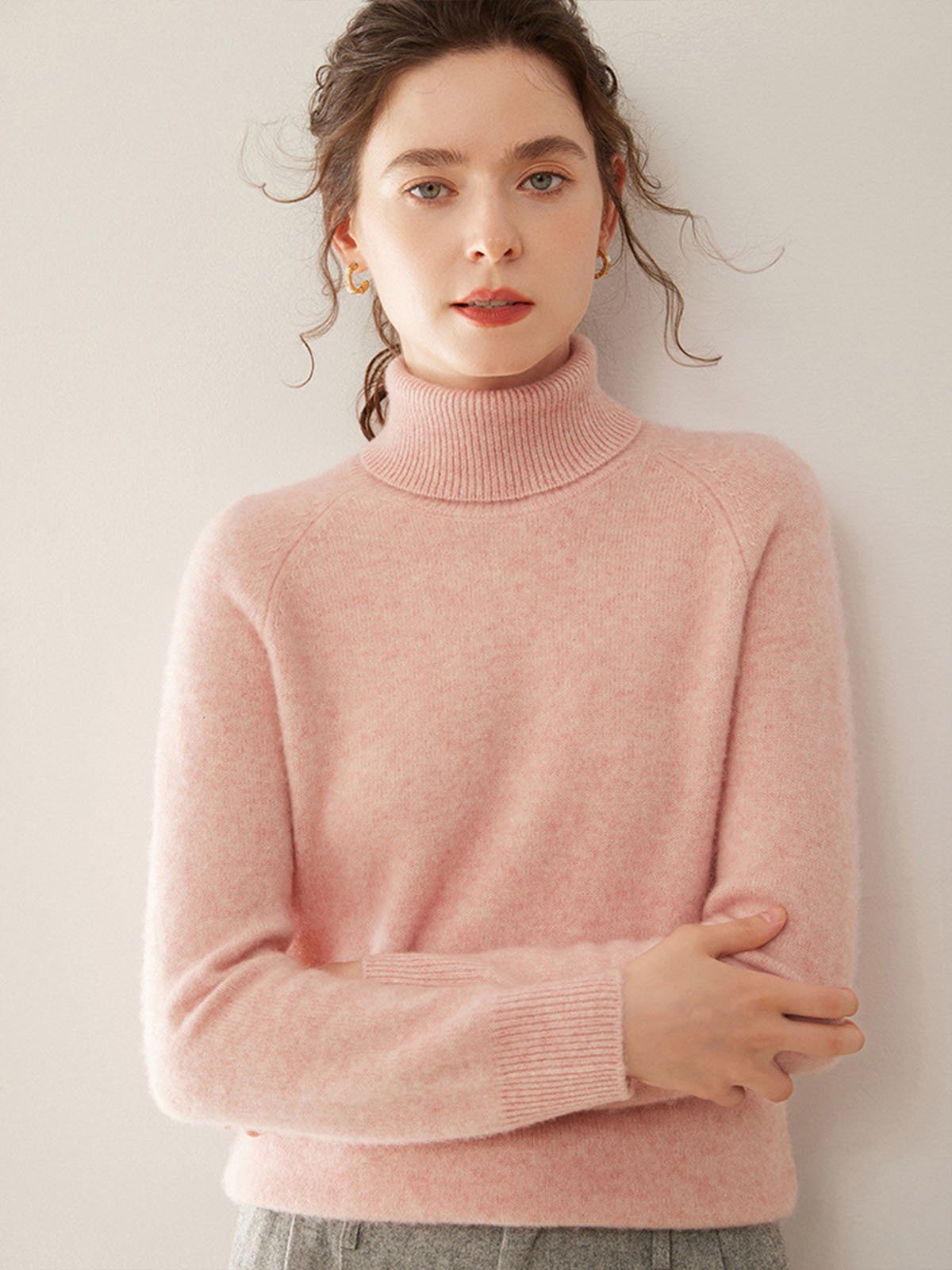 100%Cashmere Turn-down Collar Sweater
