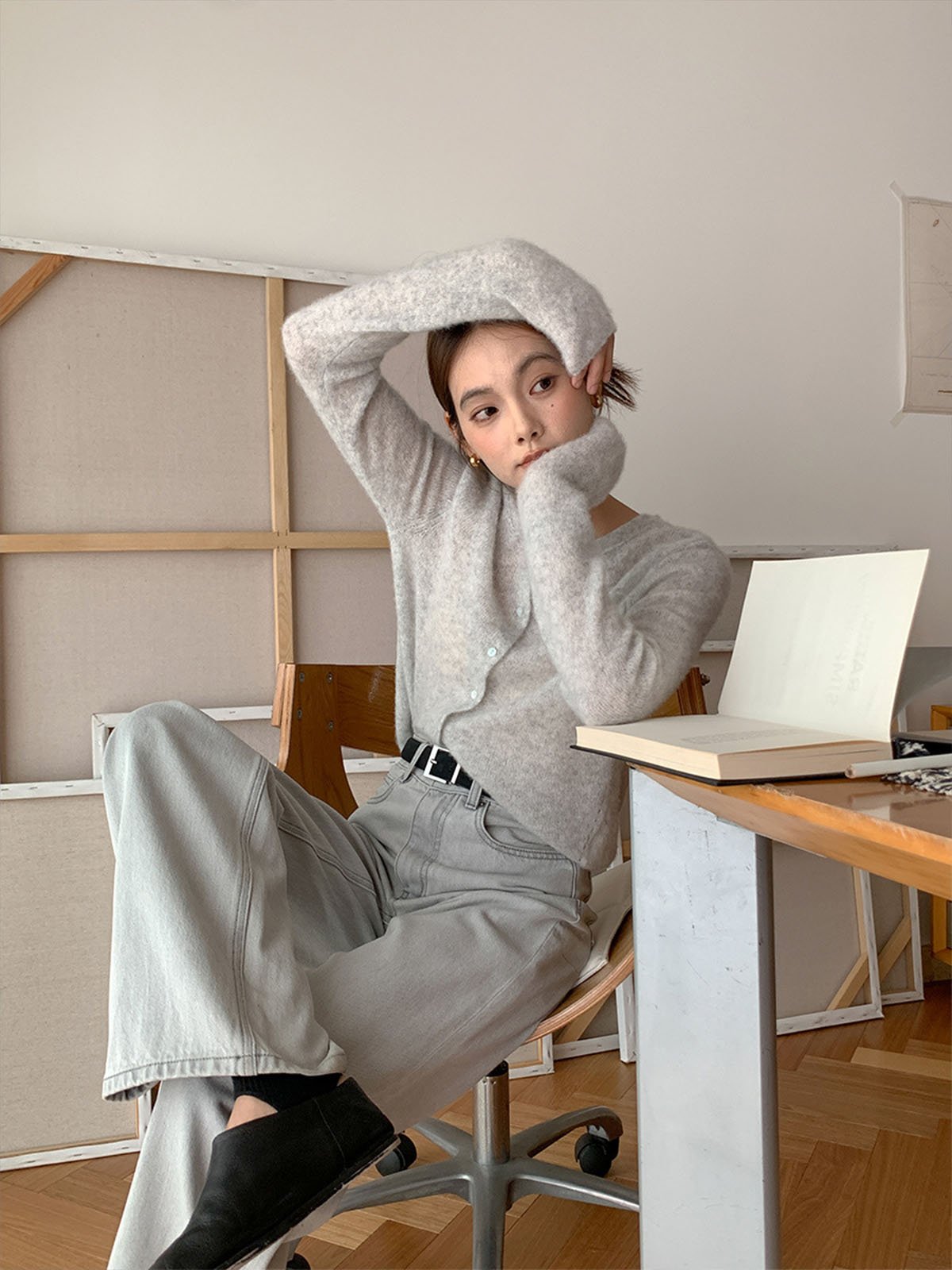 75%Cashmere and 25%Silk Crew-neck Cardigans 52357U - 图片 3