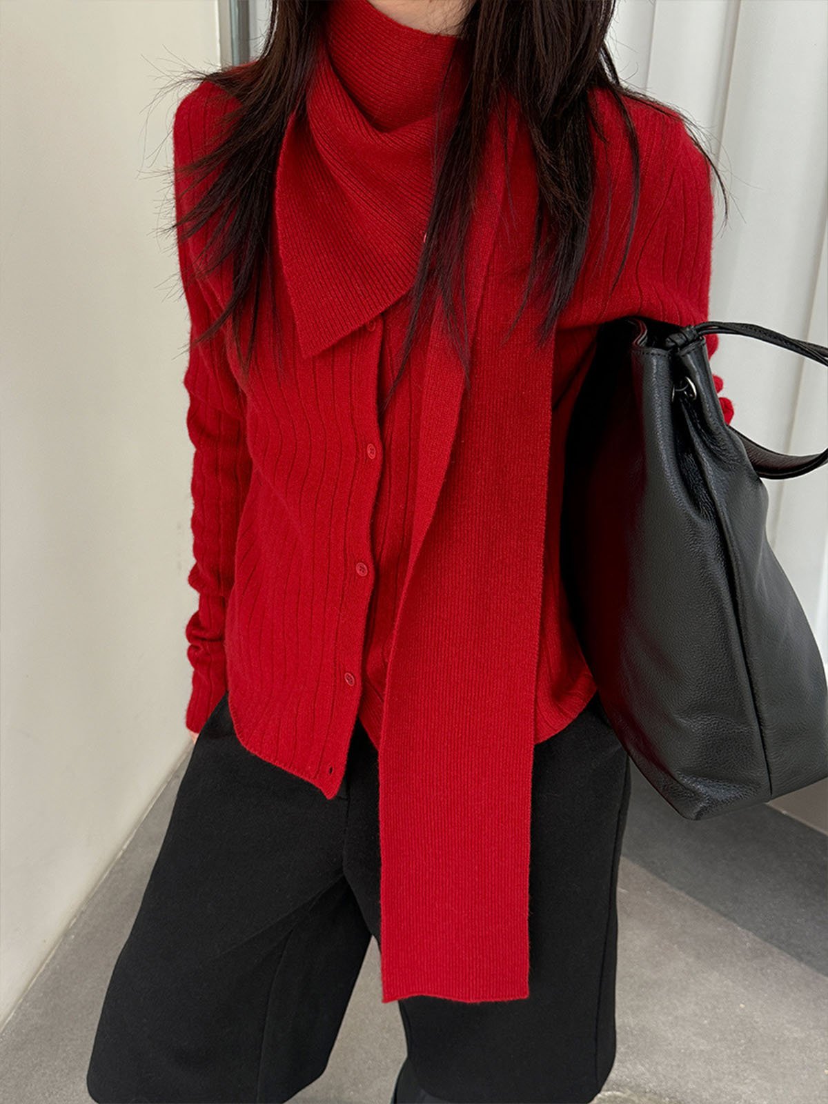 5% Cashmere, 95%Wool Scarf Cardigan knitwear 54MB57977 - 图片 3
