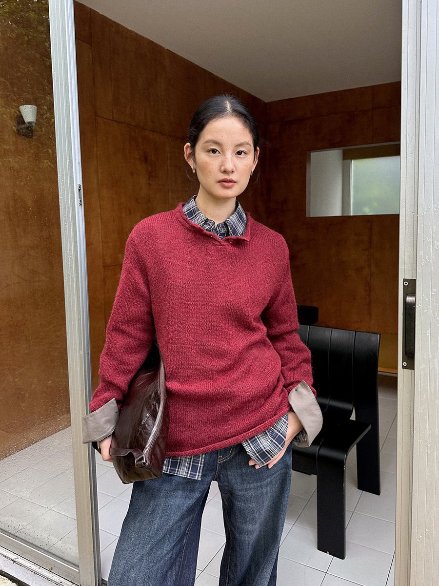 Henry Collar Wool Sweater for Women