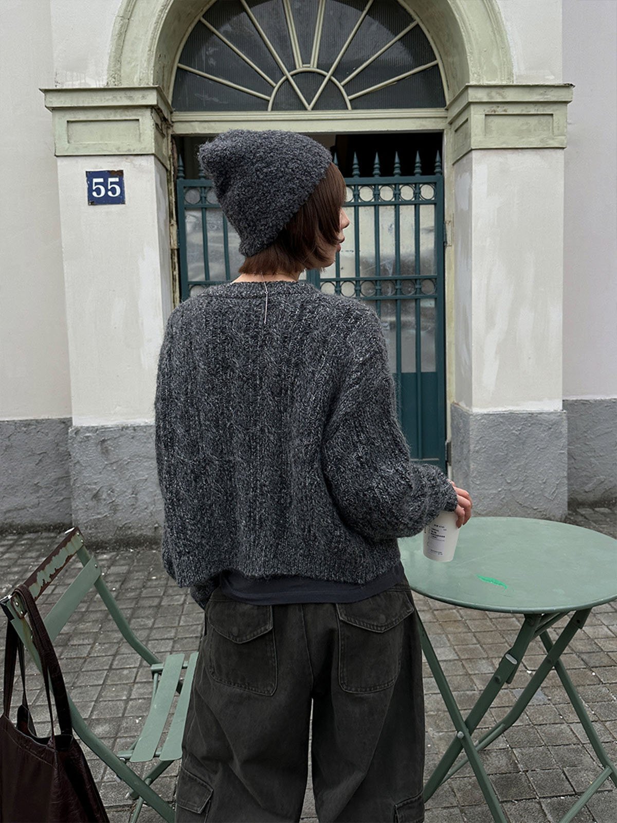 Twisted Rope Cardigan Women's Coarse Needle Wool Sweater 57870 - 图片 3