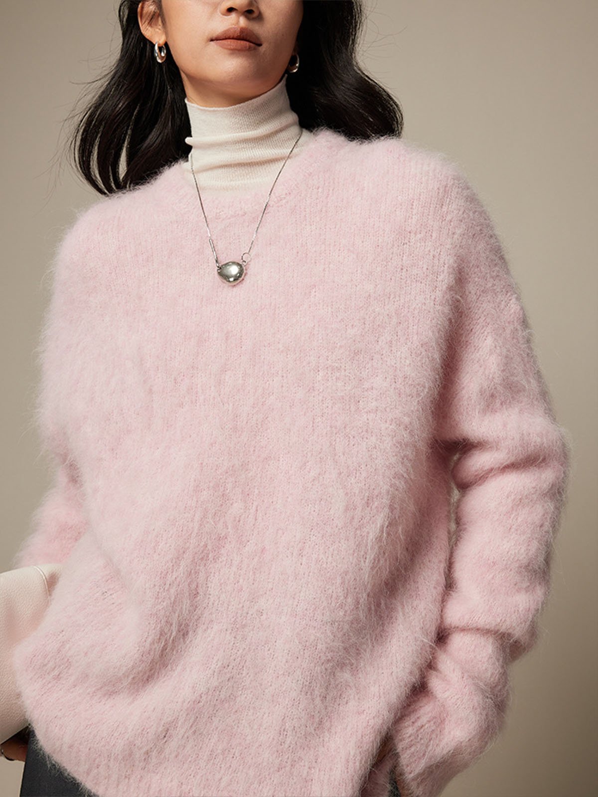78% Alpaca Brushed Long-pile Pink Sweater FL2165 - 图片 4