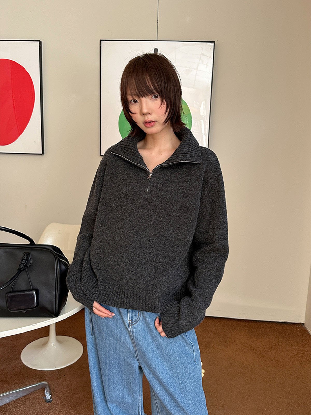 100%Wool Half-open-chest Zipper Sweater 54MF57278 - 图片 2