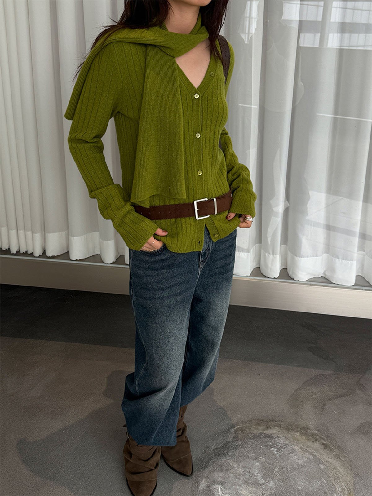 5% Cashmere, 95%Wool Scarf Cardigan knitwear 54MB57977