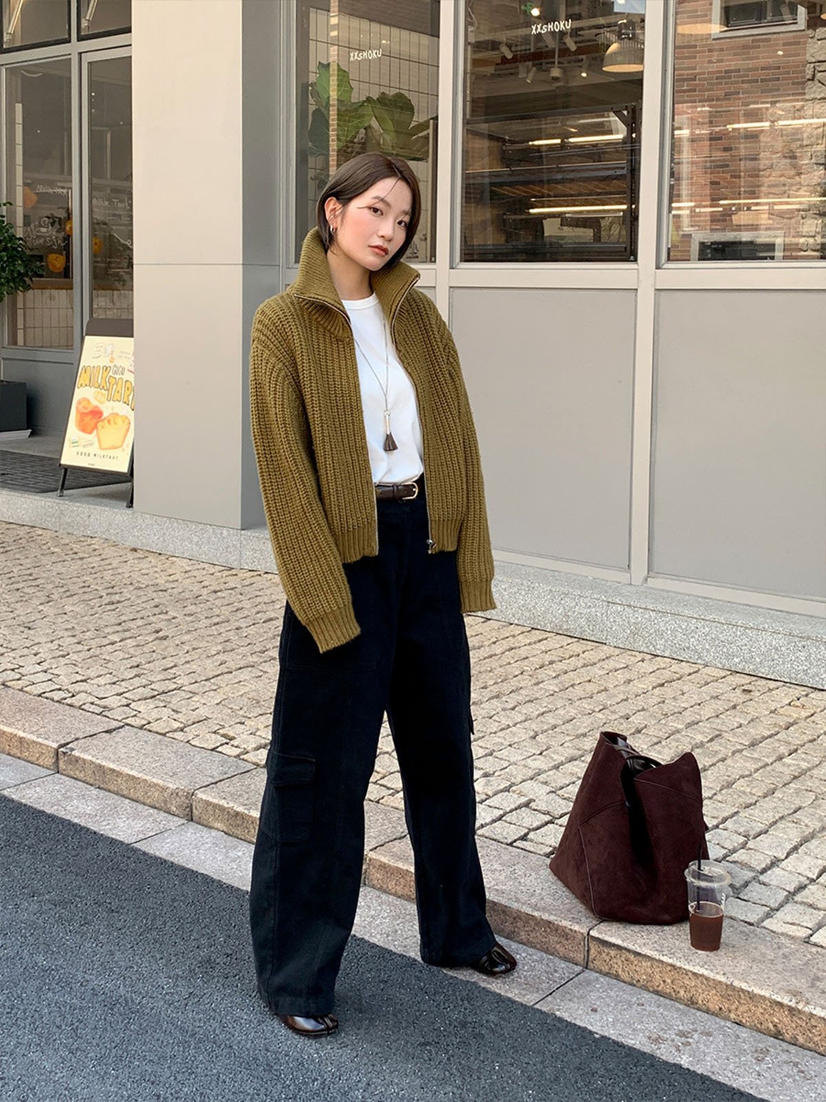 50%Wool Blend Zipper Designed Warm Knitted Coat 57836 - 图片 3