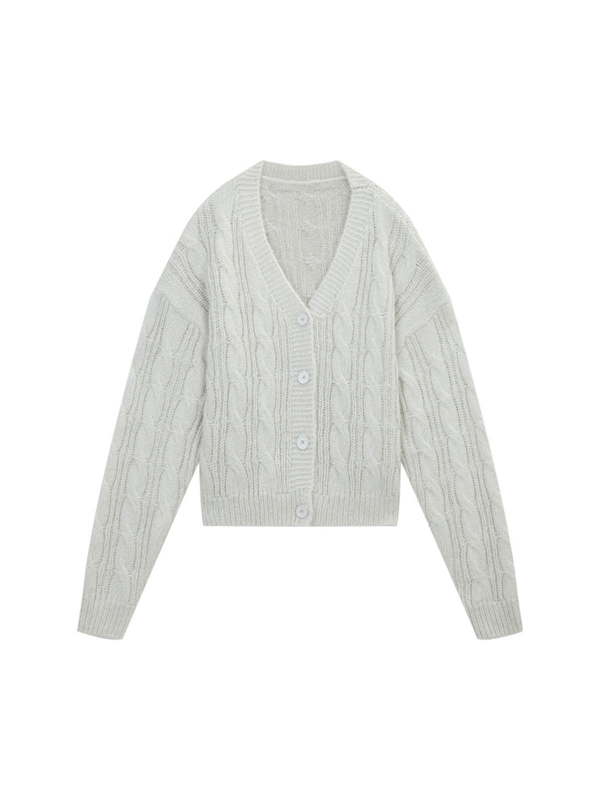Twisted Rope Cardigan Women's Coarse Needle Wool Sweater 57870 - 图片 5