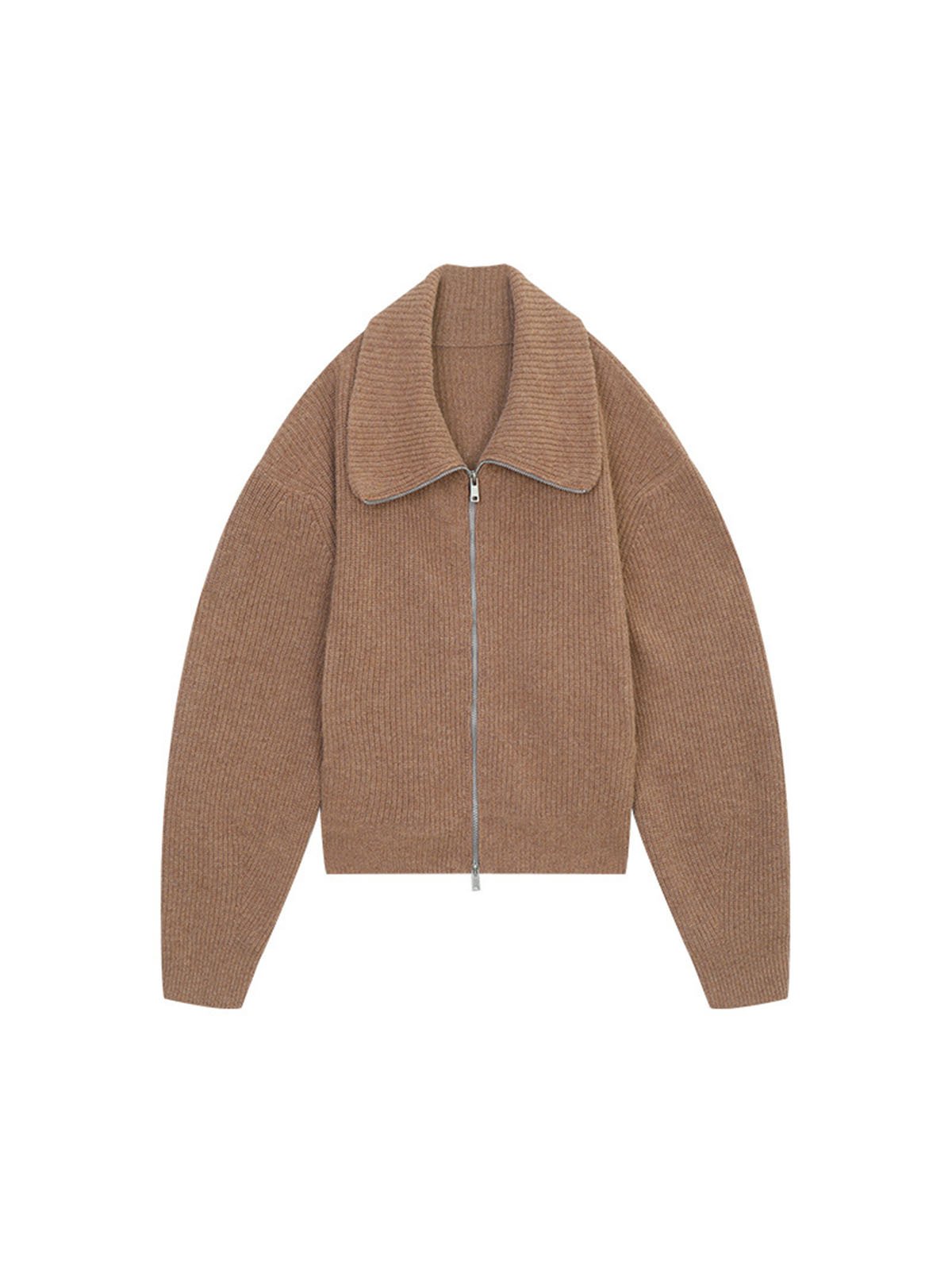 Turn-down Collar 100%Wool Zipper Sweater 54MF58215 - 图片 4