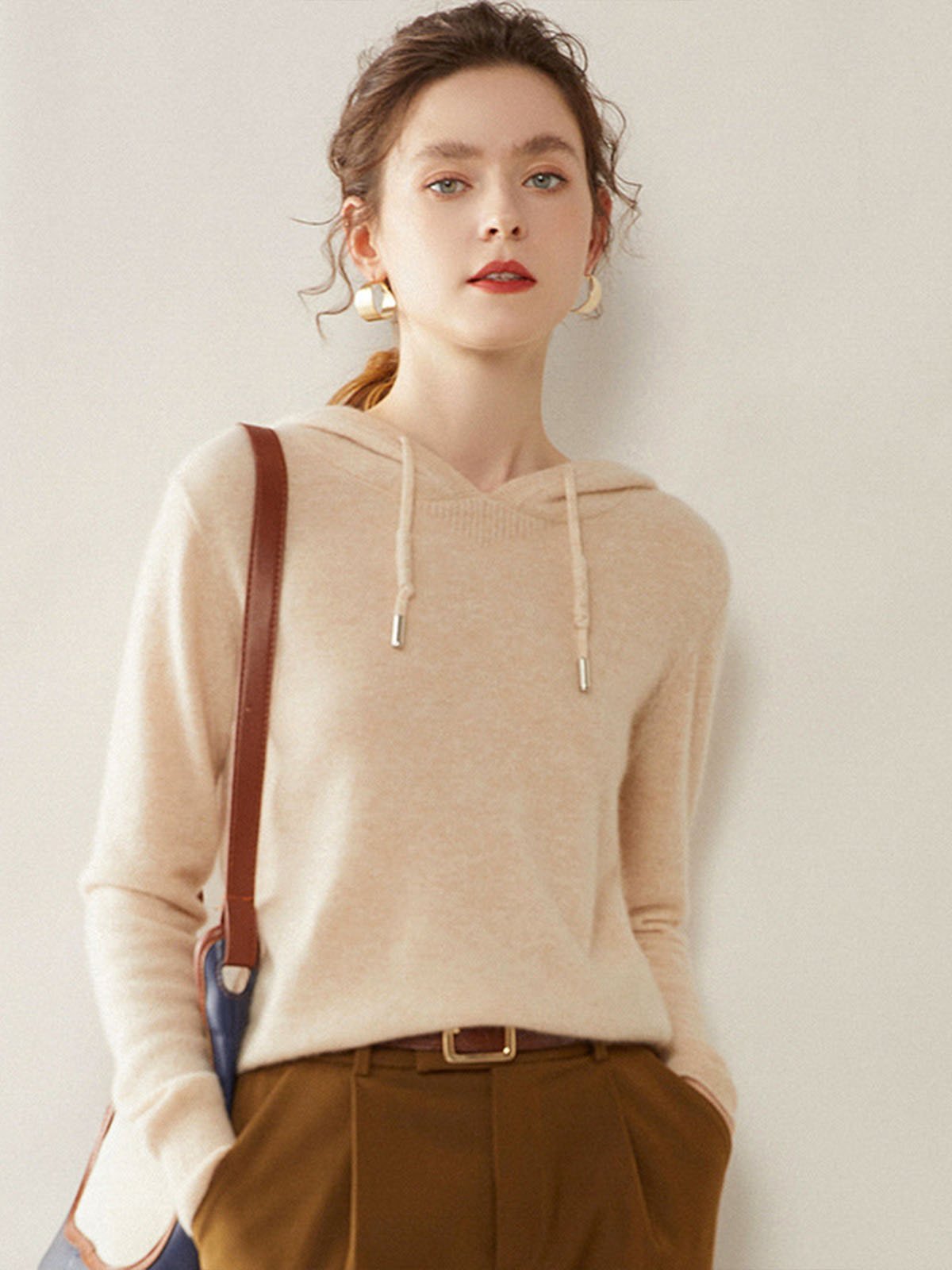 100%Cashmere Loose Hooded Base Sweatshirt - 图片 5