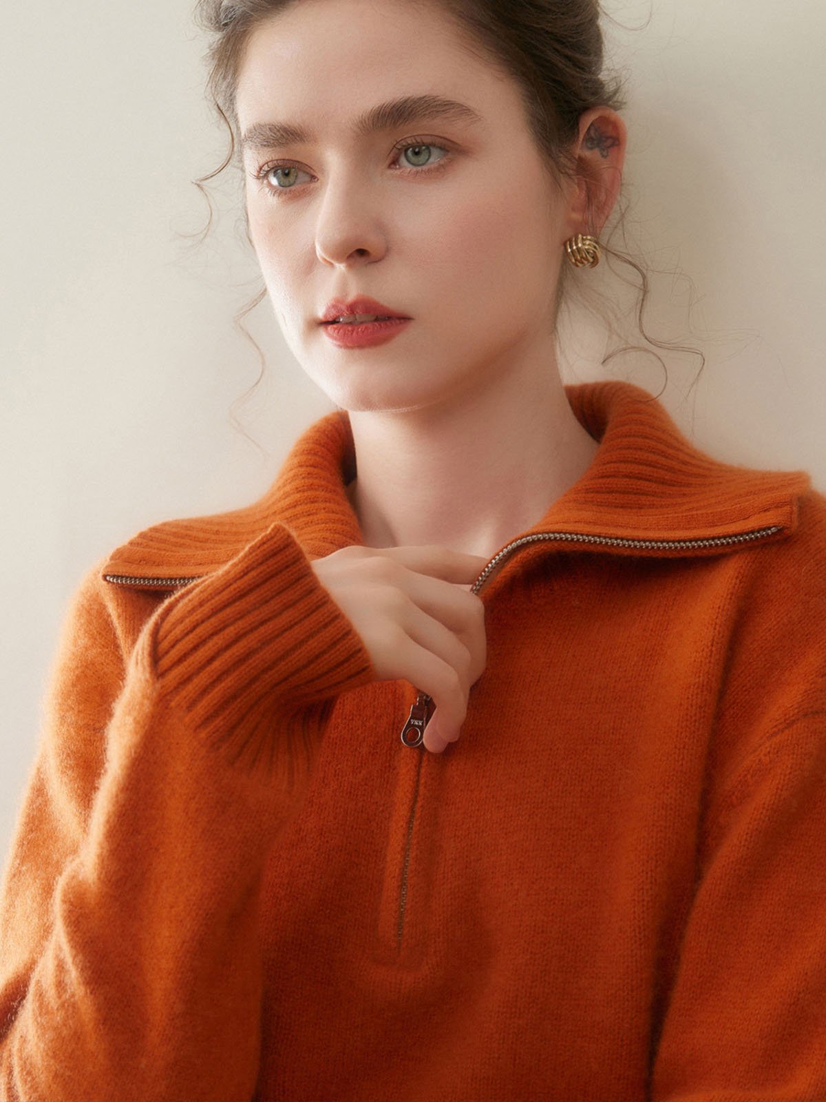 100%Cashmere Turn-down Collar Thick Warm Sweater - 图片 6
