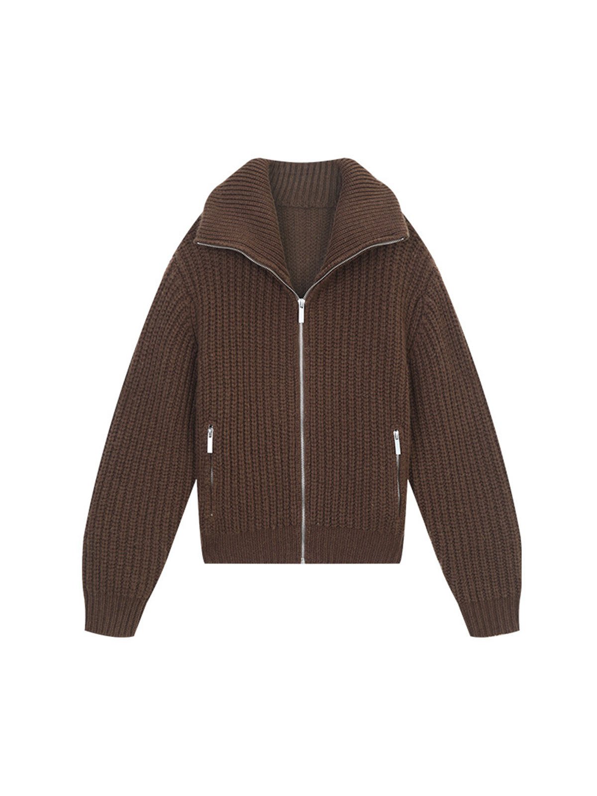 50%Wool Blend Zipper Designed Warm Knitted Coat 57836 - 图片 5