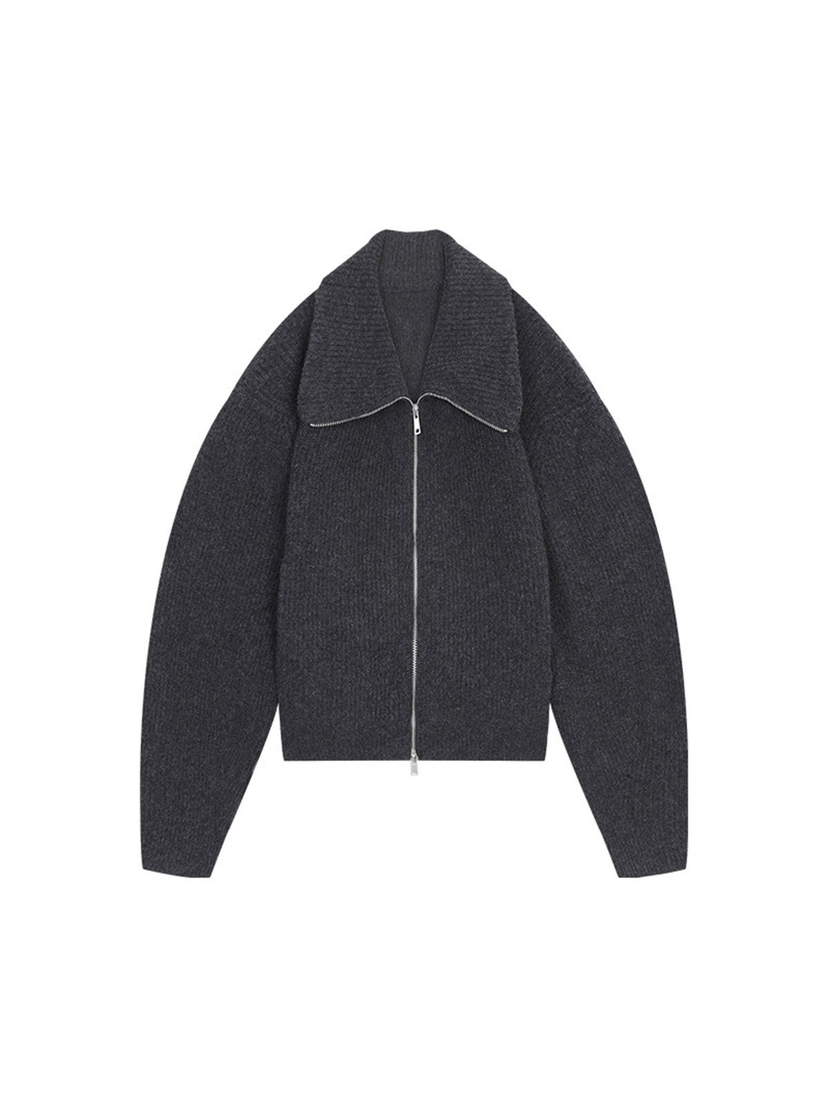 Turn-down Collar 100%Wool Zipper Sweater 54MF58215 - 图片 6