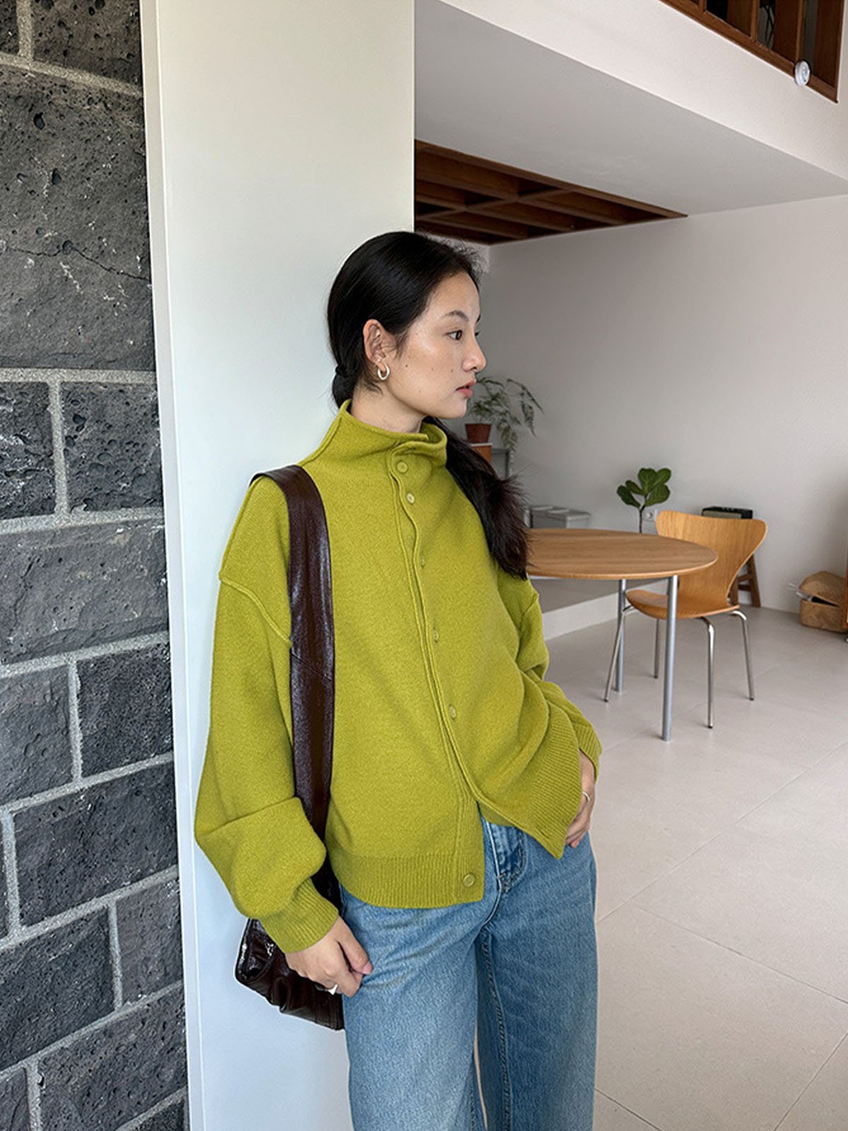 100%Wool Stand-up Collar Knitted Cardigans