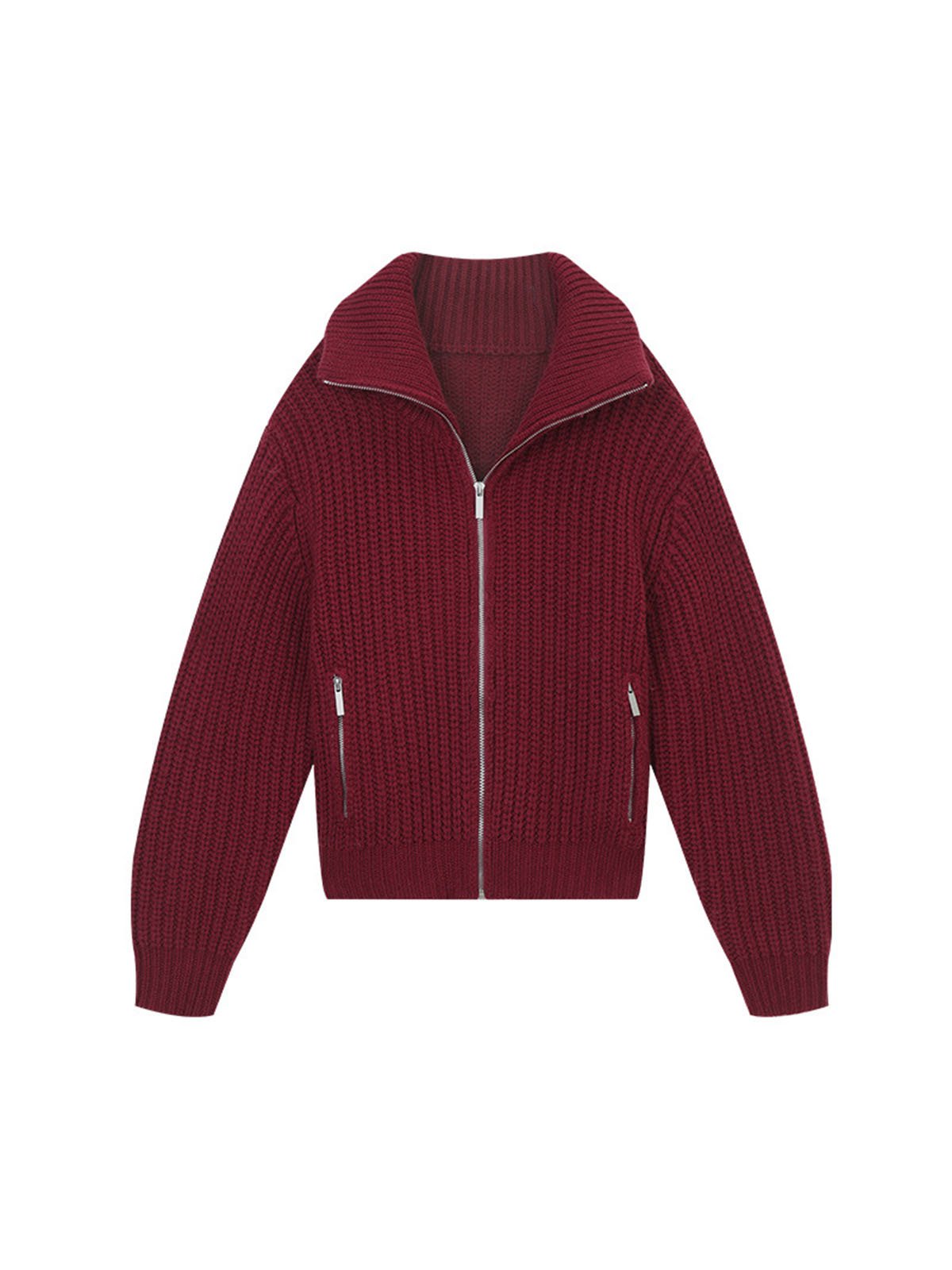 50%Wool Blend Zipper Designed Warm Knitted Coat 57836 - 图片 6