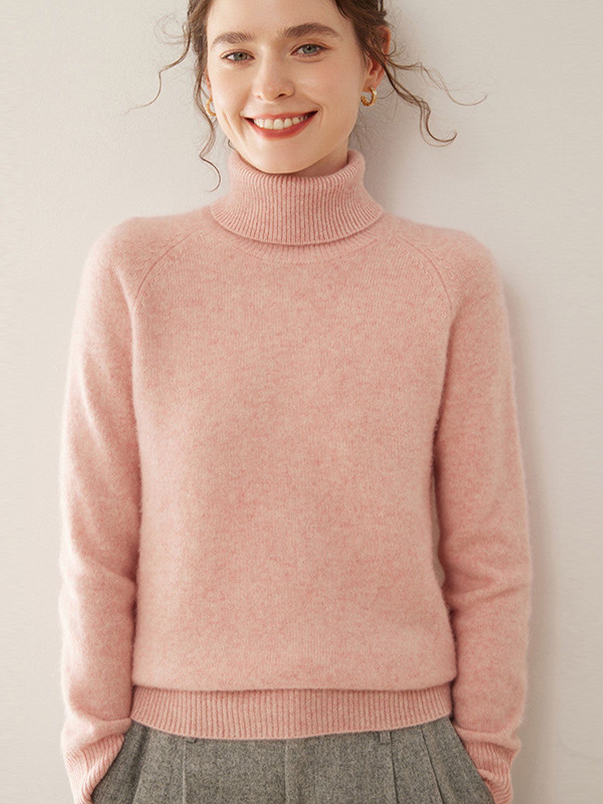 100%Cashmere Turn-down Collar Sweater - 图片 4