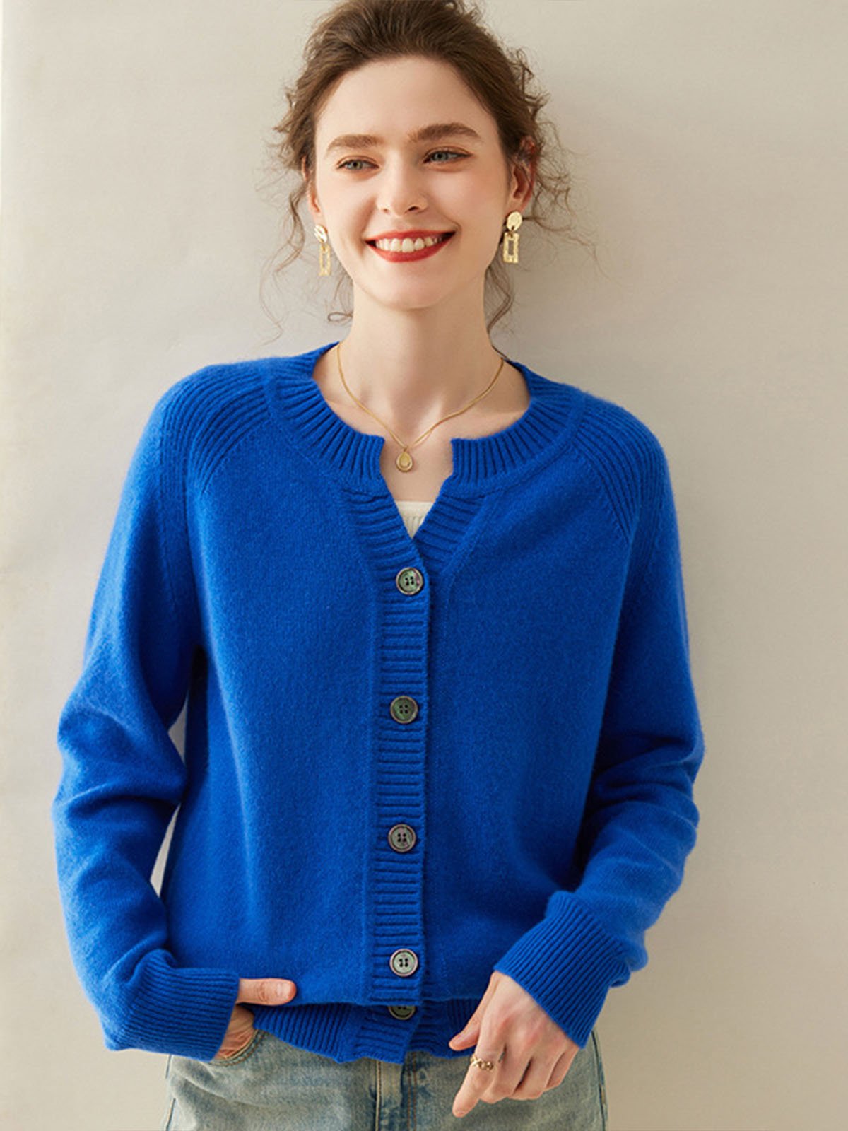 100% Cashmere Crew-neck Cardigan Knitwear - 图片 7