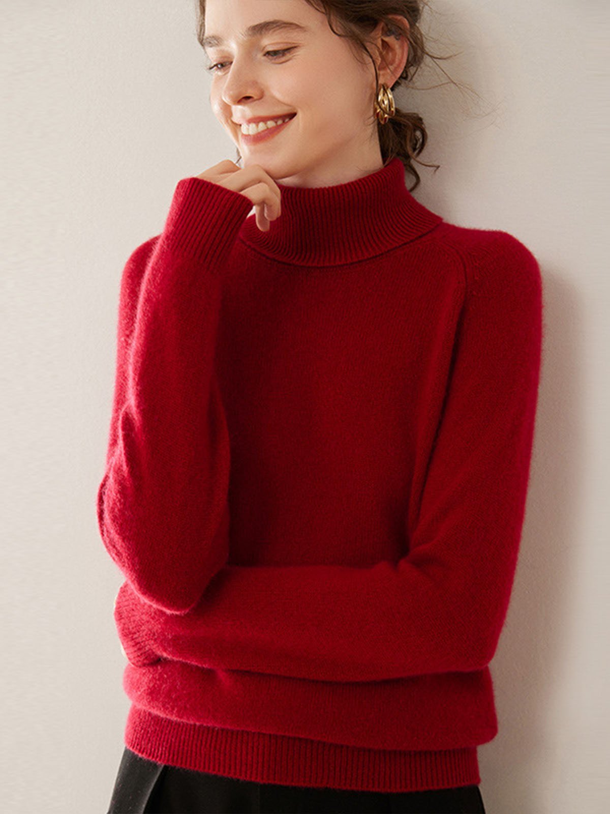 100%Cashmere Turn-down Collar Sweater - 图片 6