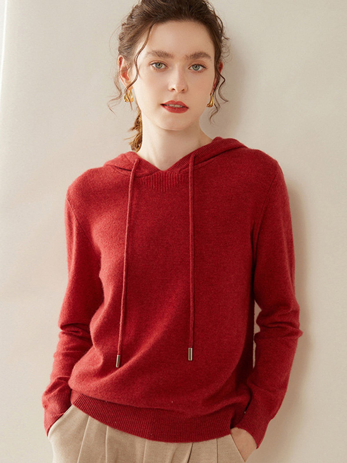 100%Cashmere Loose Hooded Base Sweatshirt