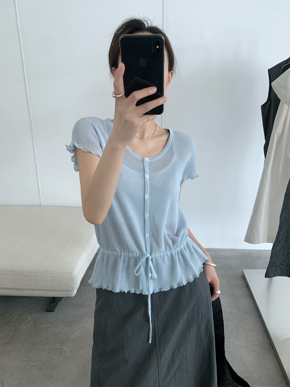 Knit Short Sleeve Linen Blended Knitwear in Summer 24894 - 图片 3