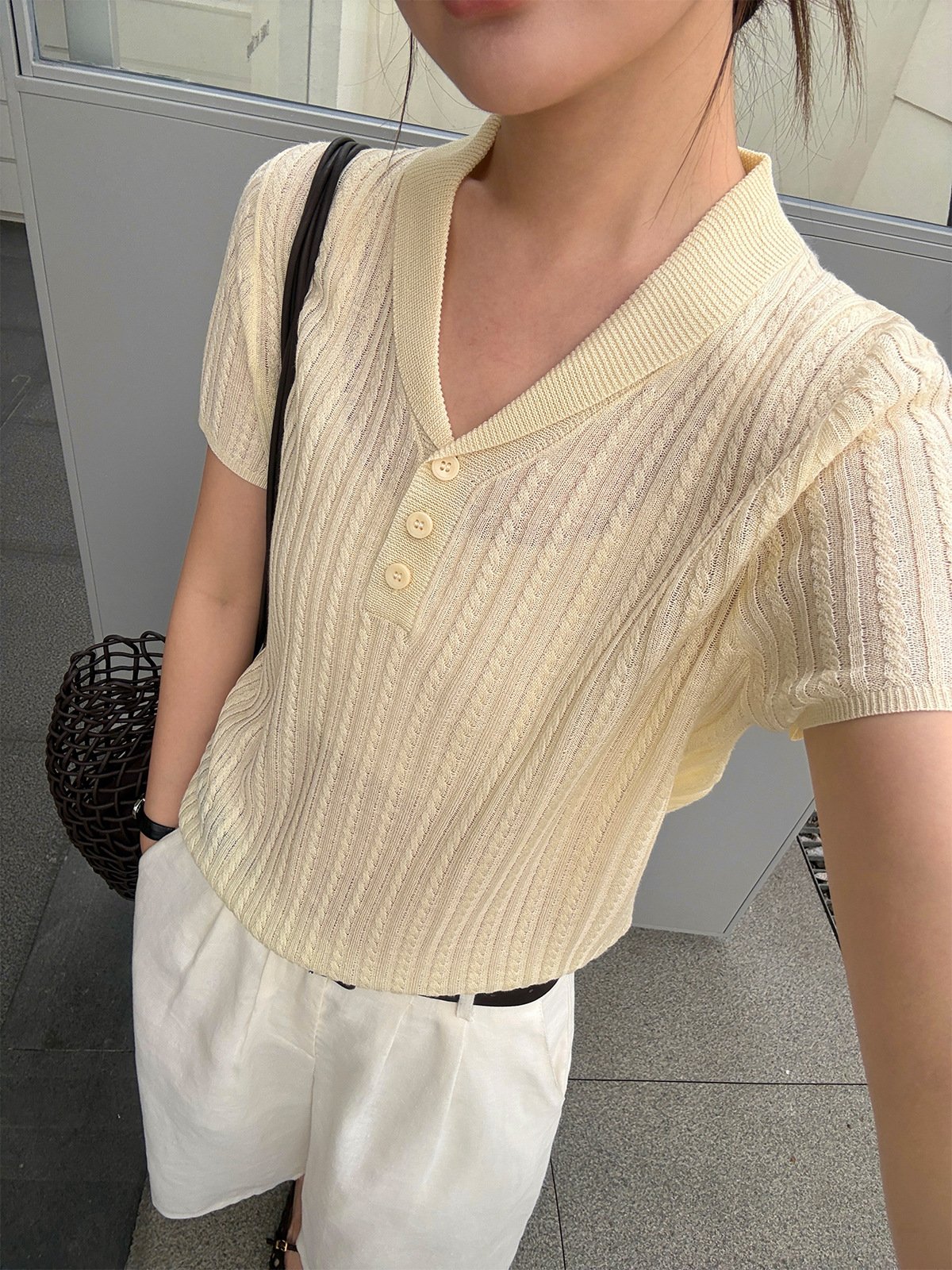 Comfortable and breathable short-sleeved half-open chest top 26690 - 图片 3