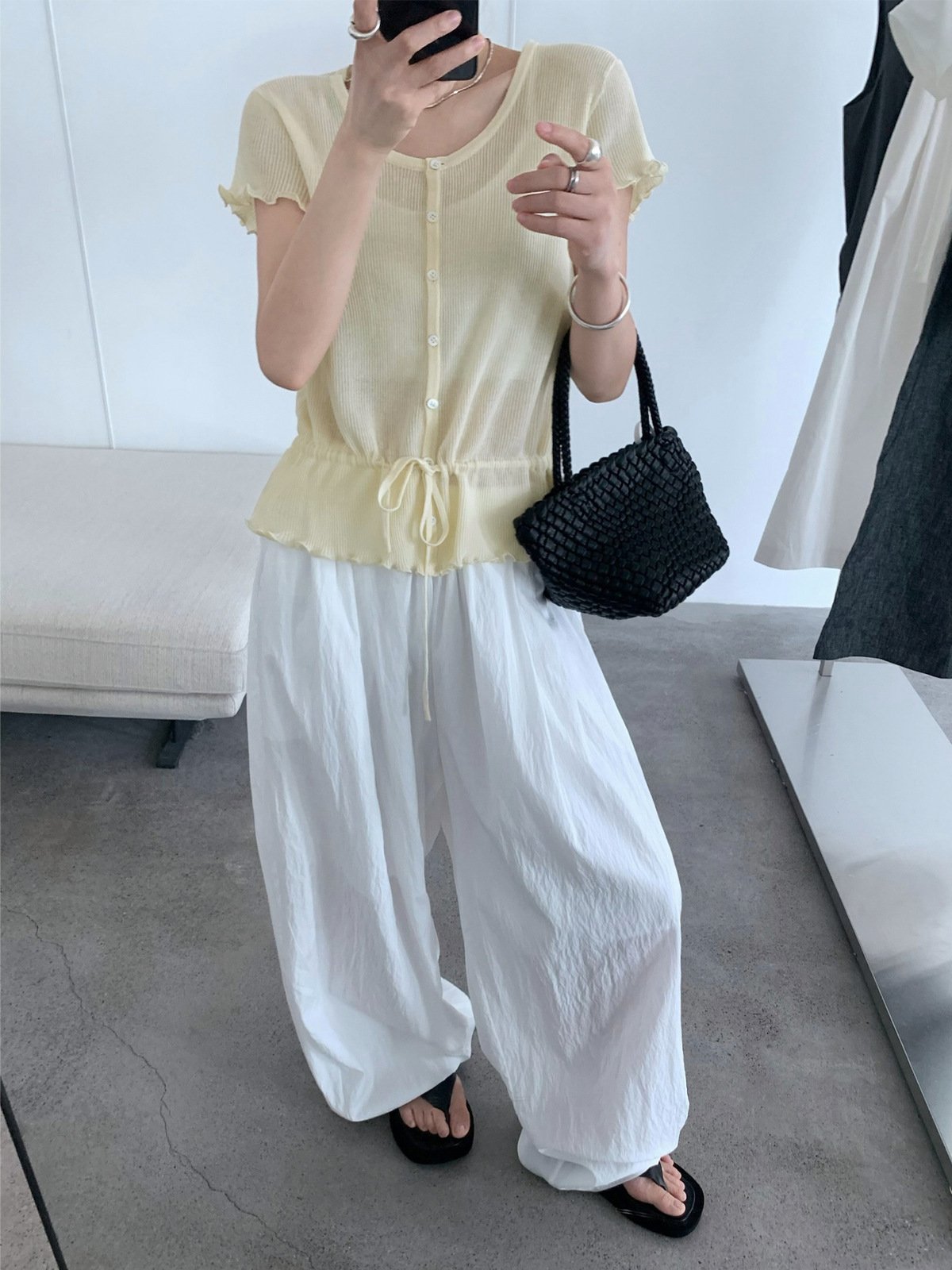 Knit Short Sleeve Linen Blended Knitwear in Summer 24894 - 图片 4
