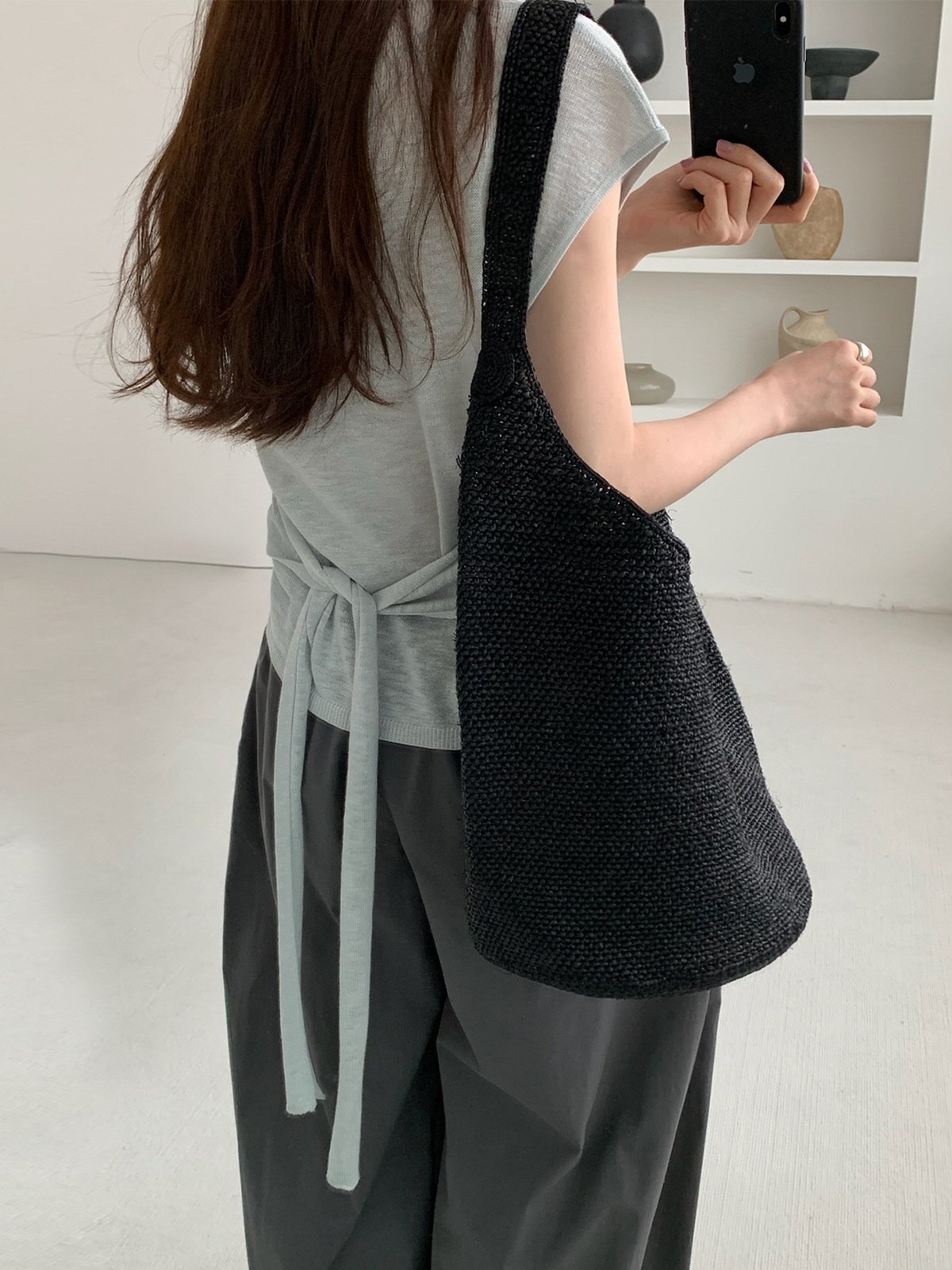 Short-sleeved Knit Top with Belt 24786 - 图片 4